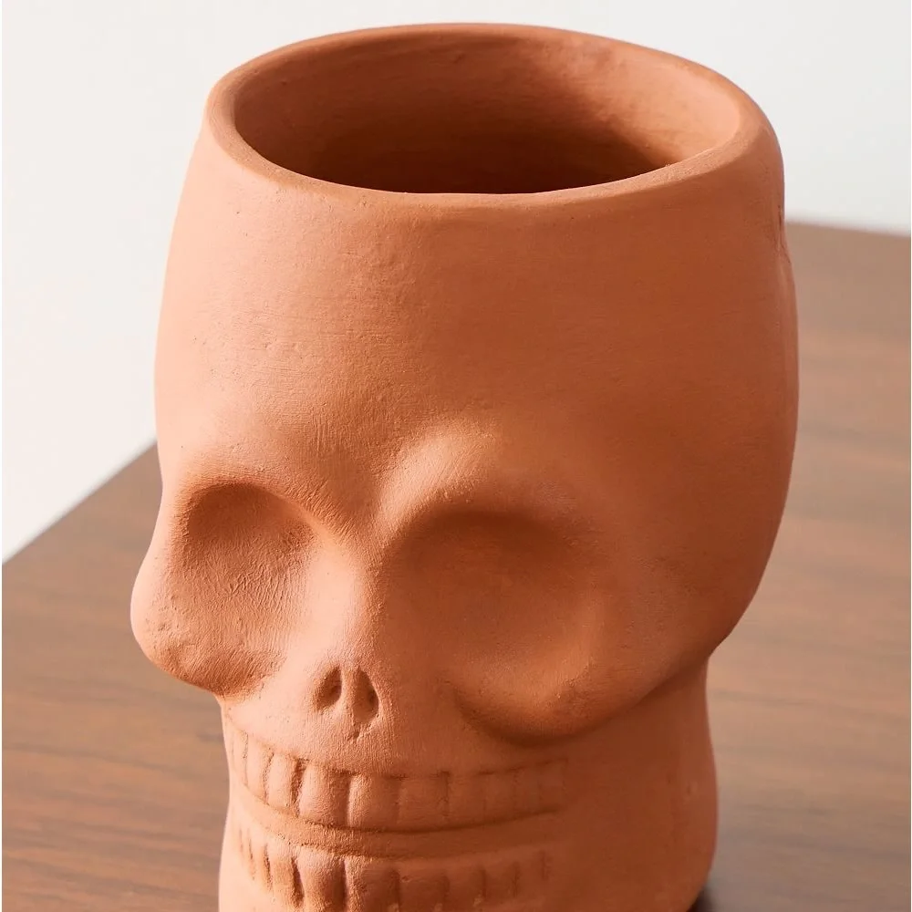 West Elm Spooky and Unique Handcrafted Terracotta Skull Vases - Set of 2 💀